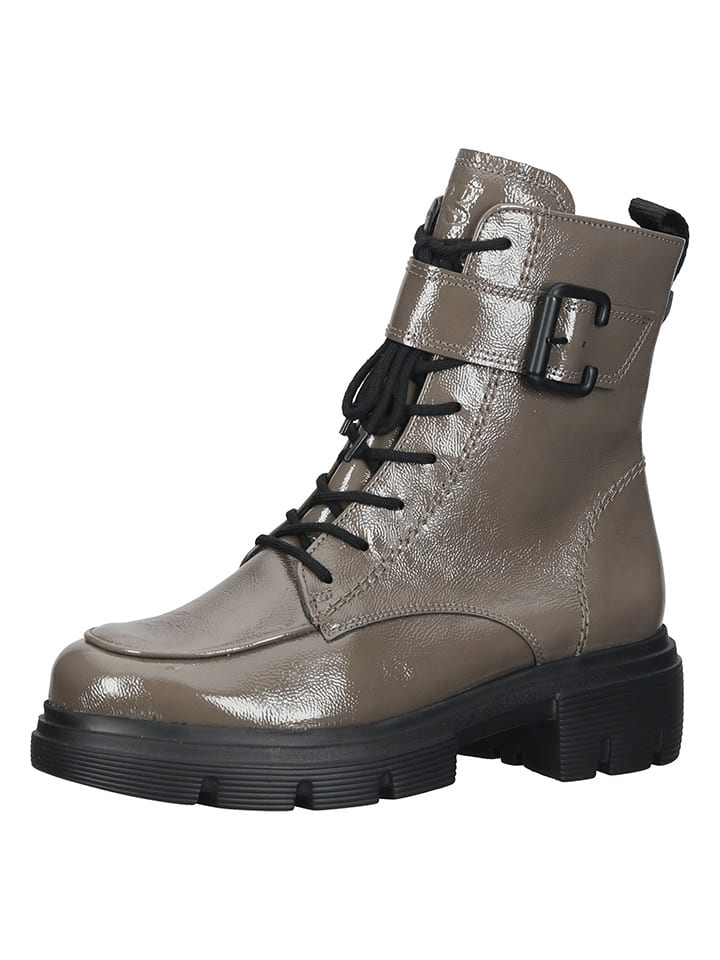 Leder-Boots in Hellbraun/ Schwarz