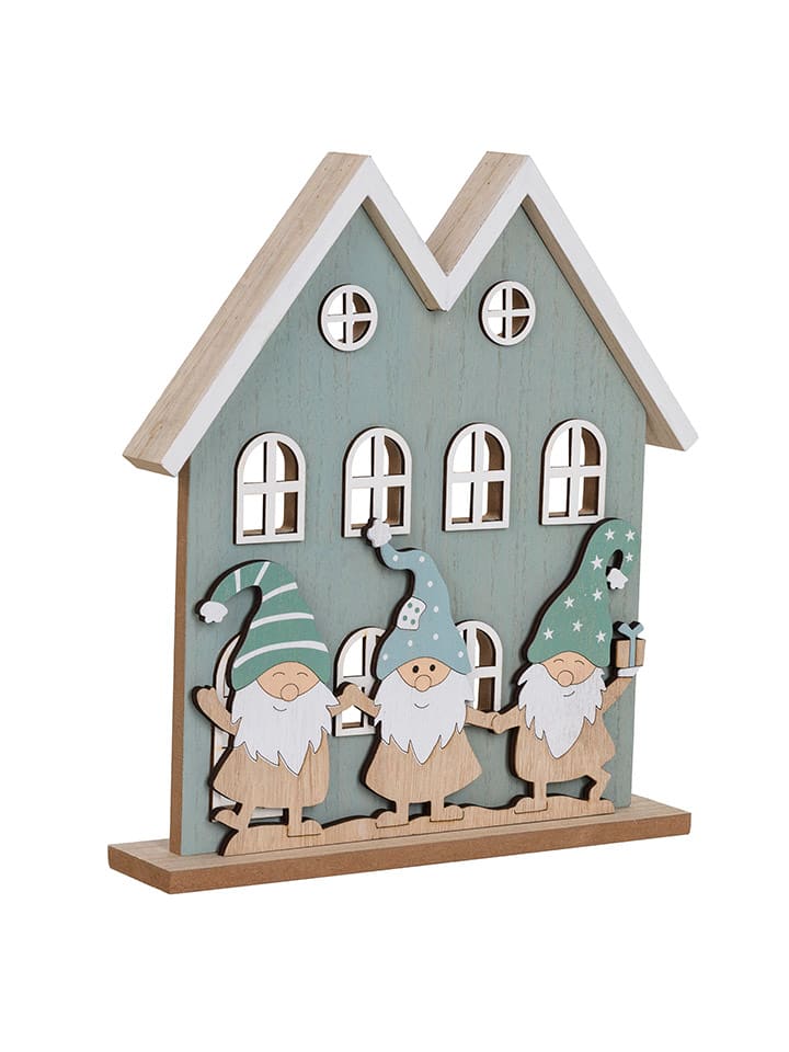 Dekoracyjna figurka LED "Houses & Gnomes" w kolorze błękitnym - 25 x 28 cm