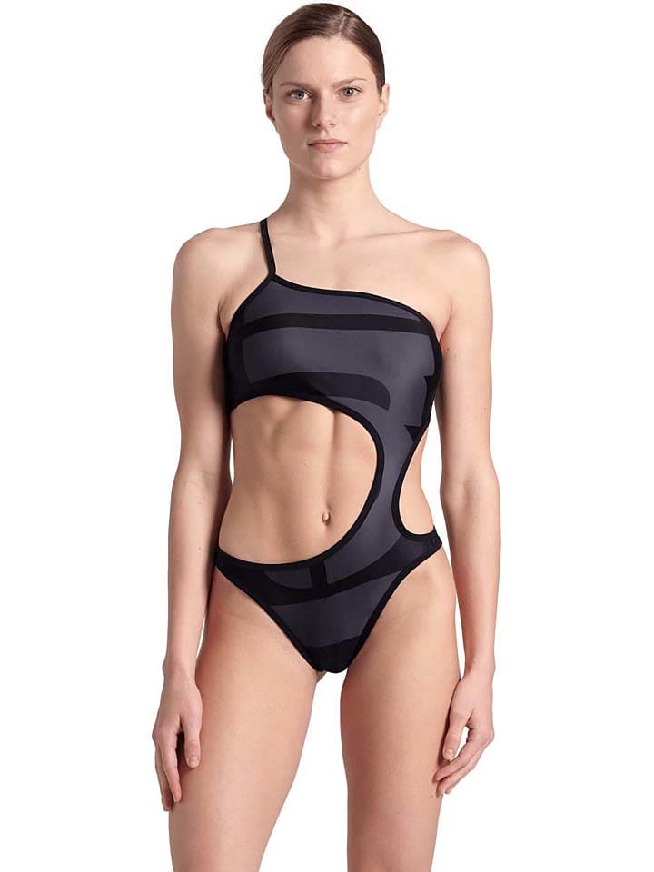 Monokini "Logo" w kolorze szaro-czarnym