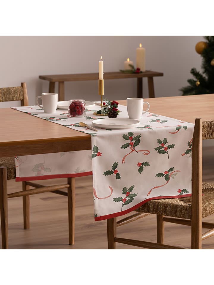 Tafelloper "Christmas Ribbon" wit/rood