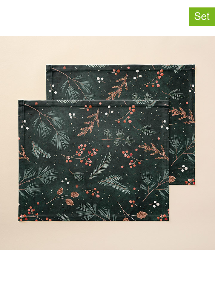 2-delige set: placemats "Christmas Bonte" groen - (L)50 x (B)40 cm
