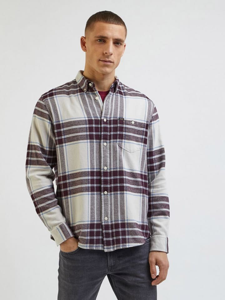 Hemd - Regular fit - in Grau/ Bordeaux
