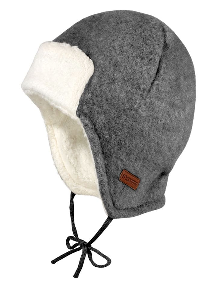 Woll-Mütze in Grau/ Creme