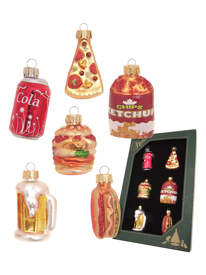 Ozdoby choinkowe (6 szt.) "Mini Food" ze wzorem - dł. 6 cm