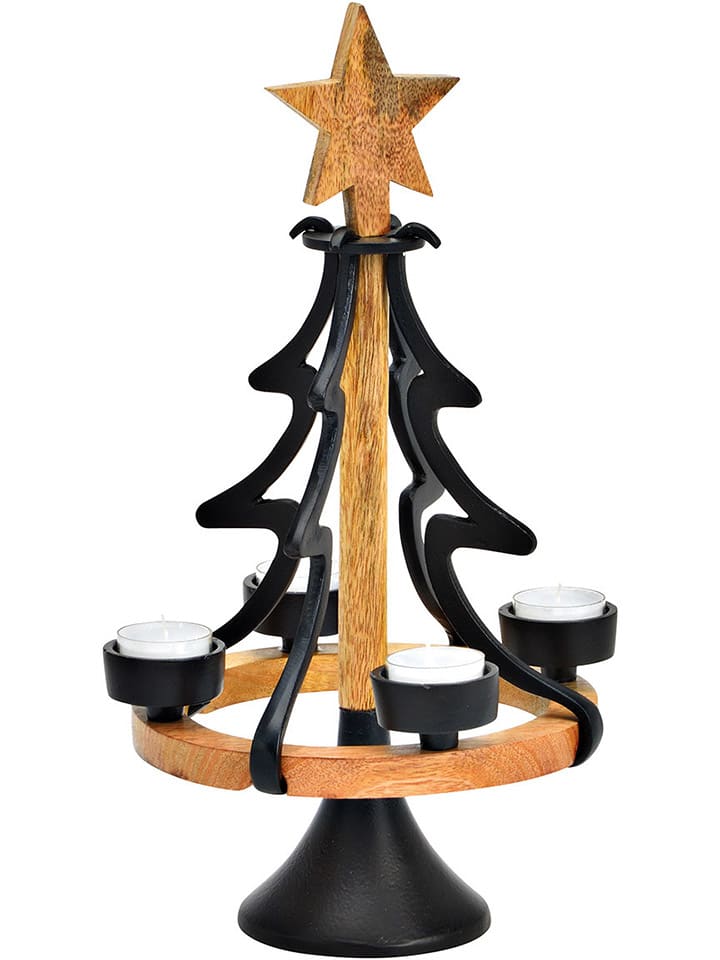 Kerzenhalter "Adventskranz" in Schwarz/ Hellbraun - (B)22 x (H)38 x (T)22 cm