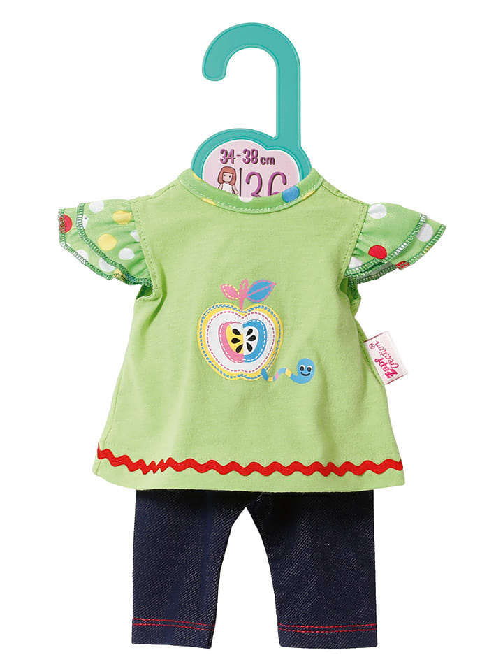 Ubranko "Dolly Moda Dress + Leggings" w kolorze zielonym dla lalek - 12 m+