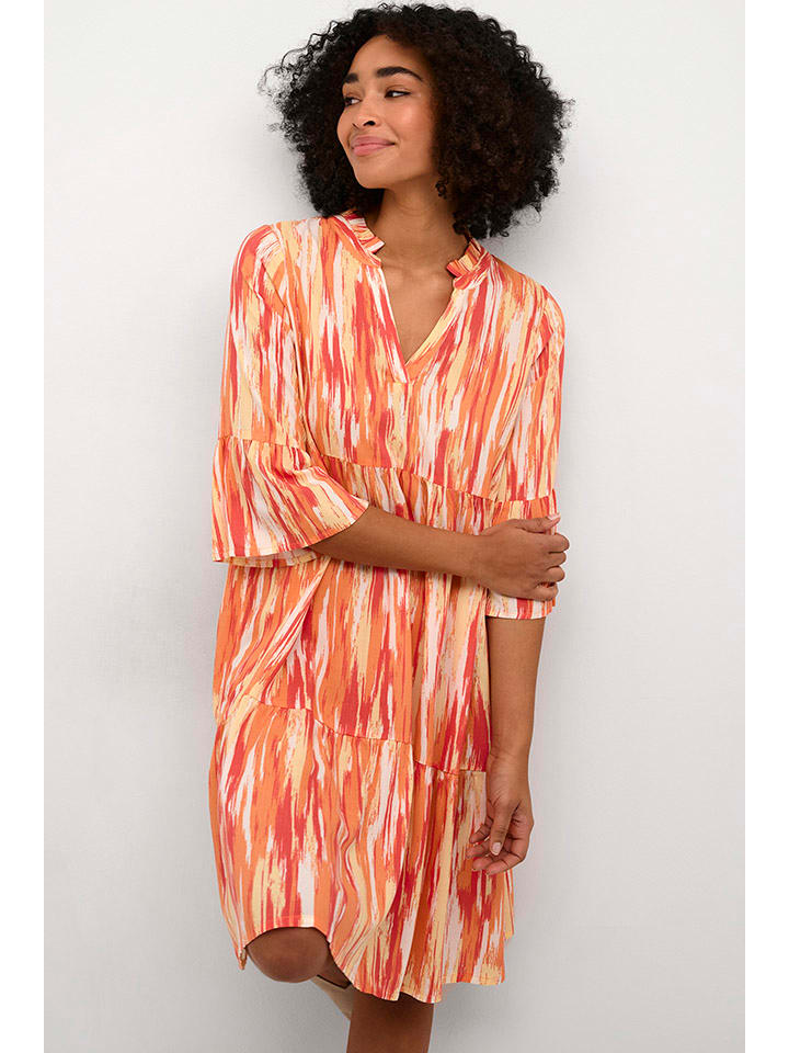 Kleid in Orange/ Rot/ Weiß