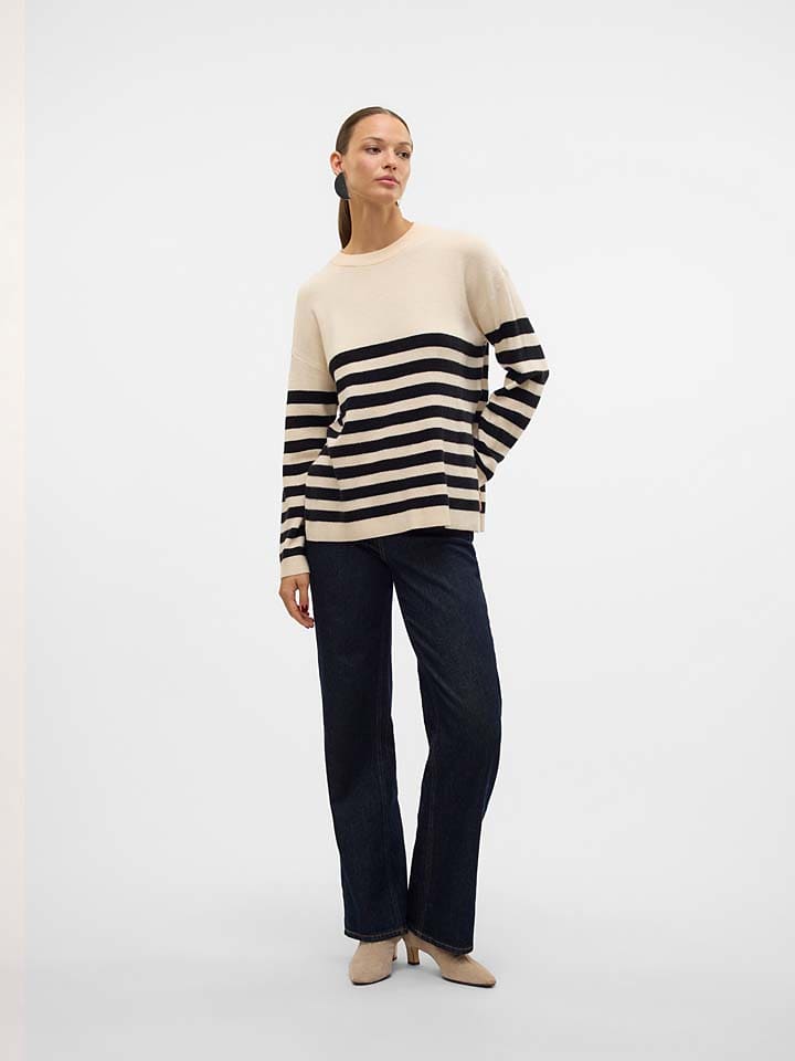 Pullover in Beige/ Schwarz