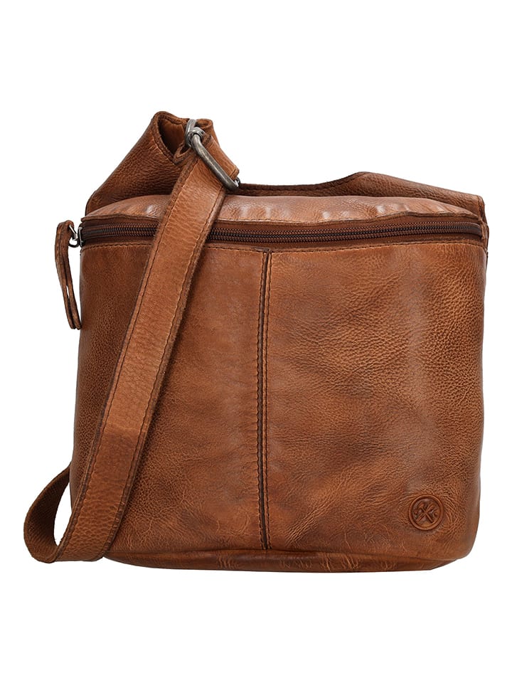 Leren schoudertas cognackleurig - (B)22 x (H)20 x (D)7 cm