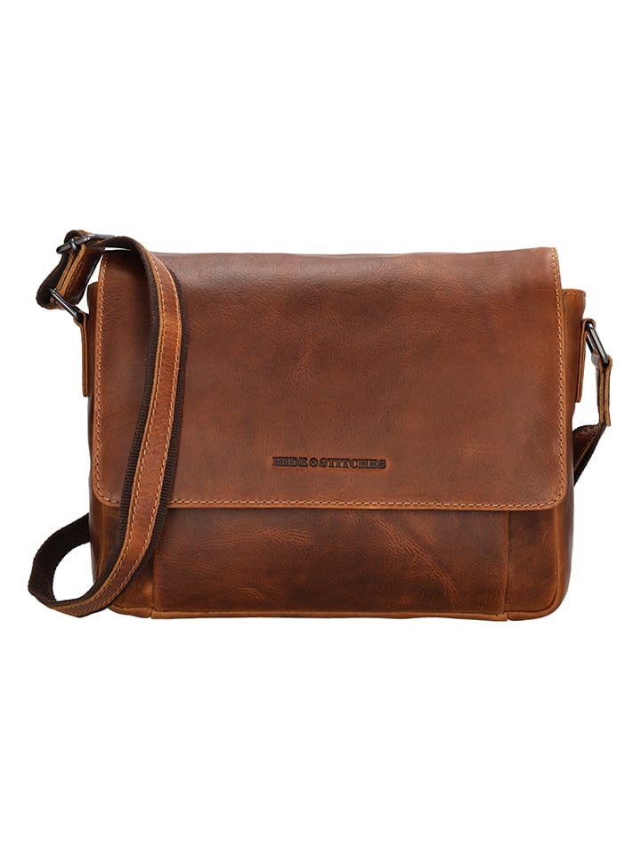 Leder-Umhängetasche in Cognac - (B)28 x (H)19 x (T)7 cm