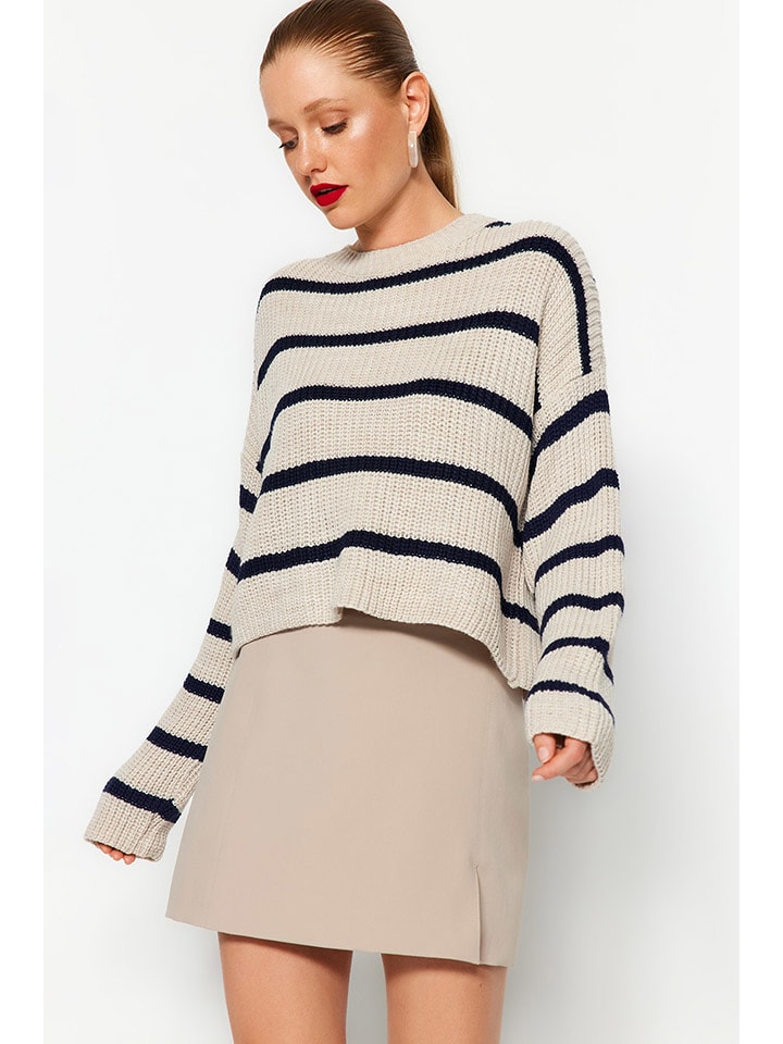 Trui beige/donkerblauw