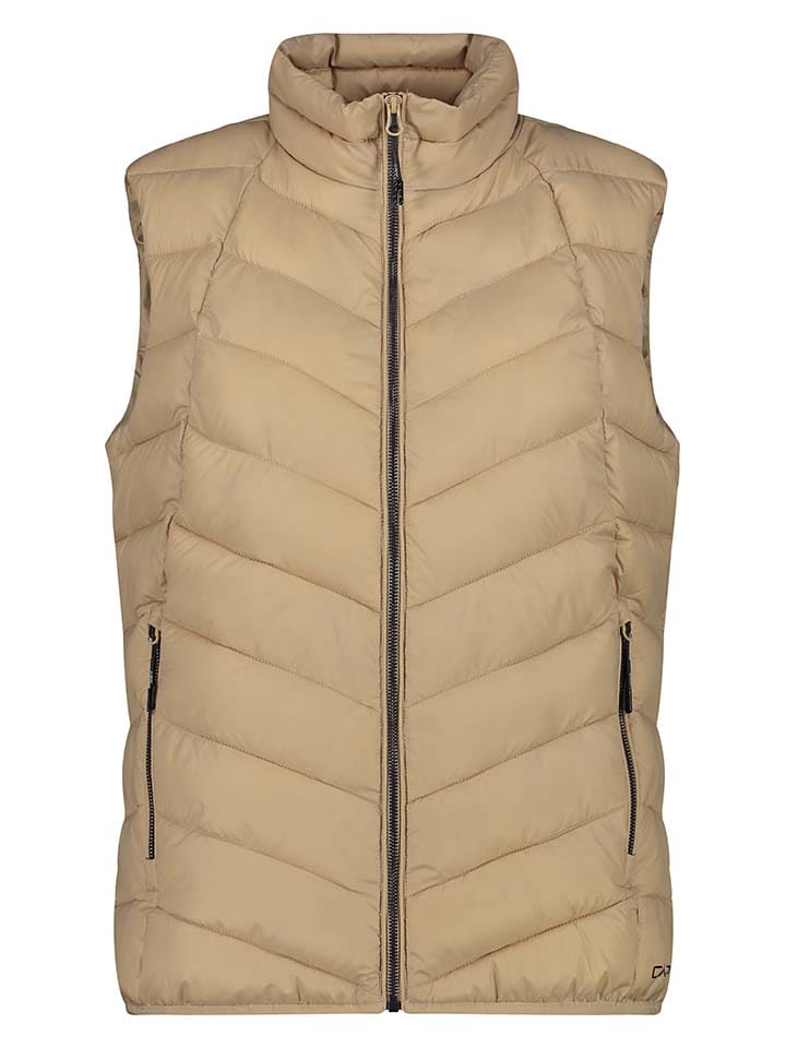 Doorgestikte bodywarmer beige