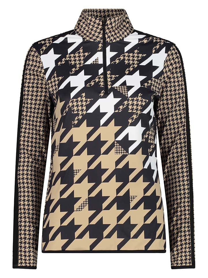 Fleecepullover in Beige/ Weiß/ Schwarz