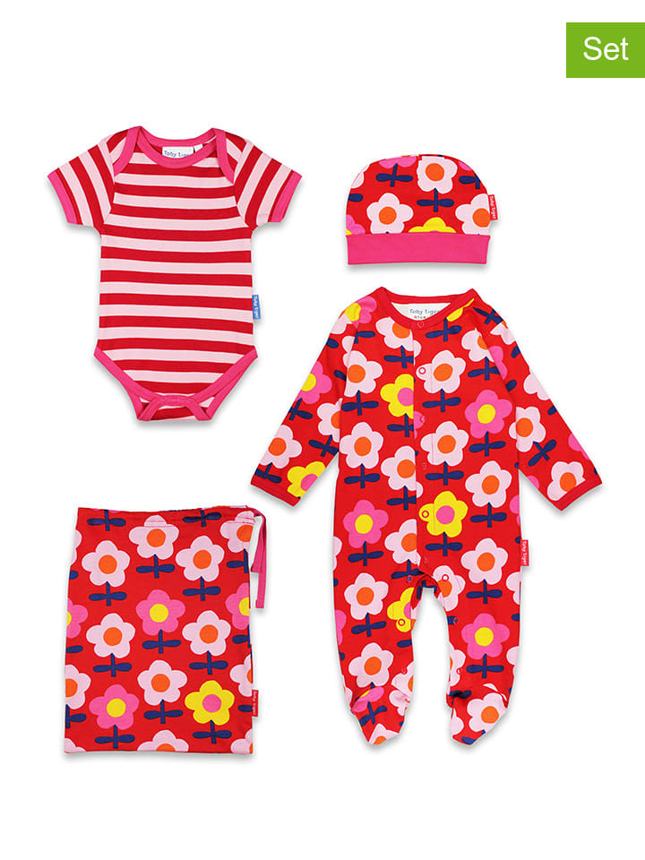 4tlg. Erstlingsset in Rot/ Rosa/ Bunt