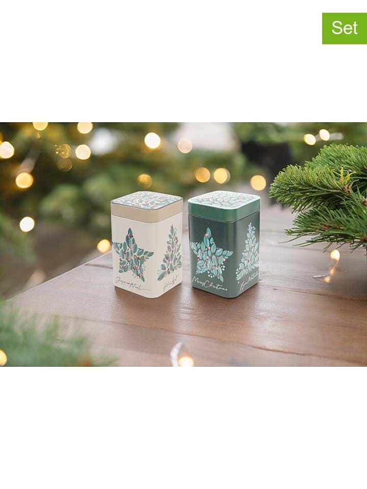 2er-Set: Teedosen "Merry Wishes" in Weiß/ Grün - 100 g