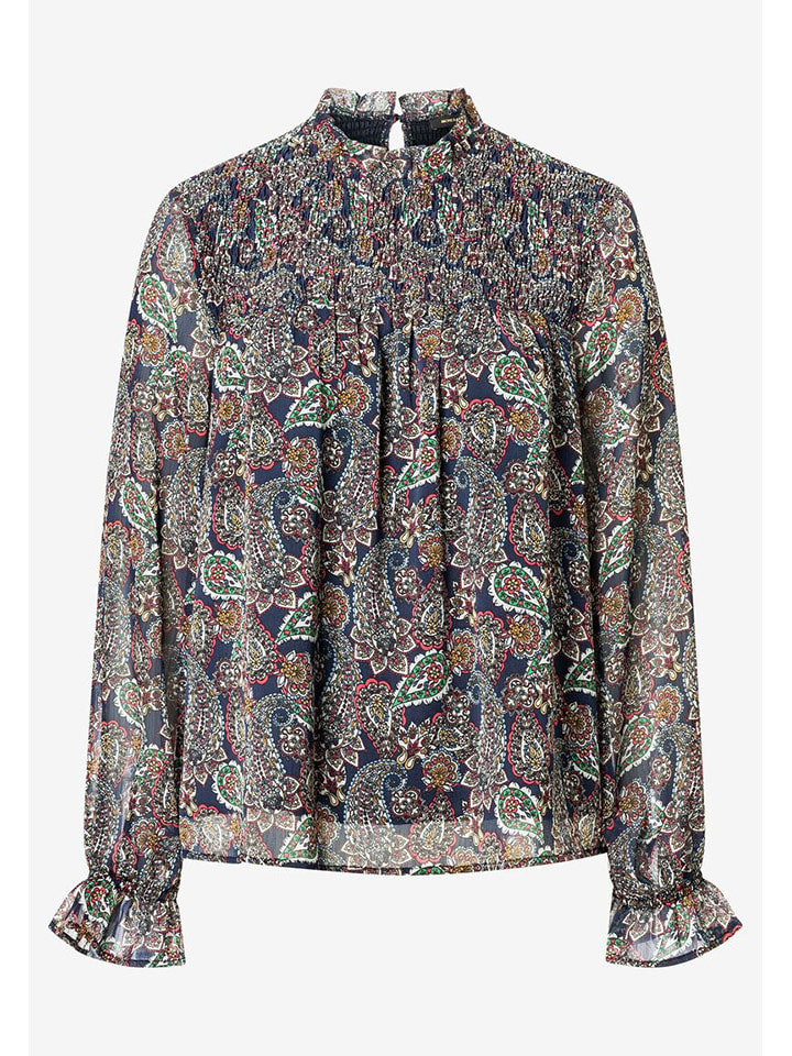 Bluse in Dunkelblau/ Beige