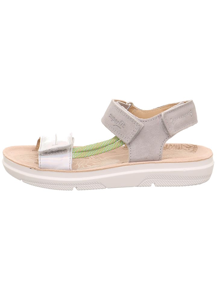 Leder-Sandalen in Grau/ Silber