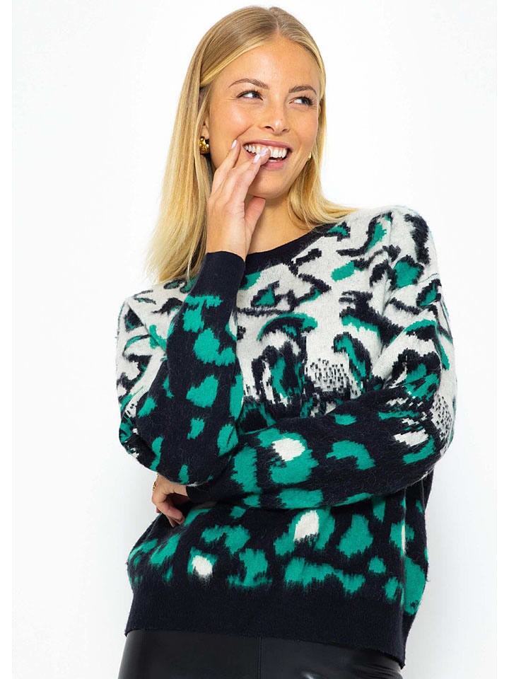 Pullover in Schwarz/ Weiß/ Grün