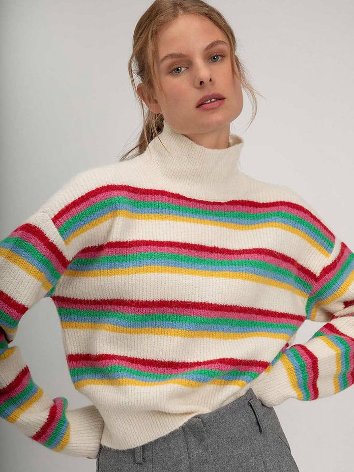 Pullover "Sverre" in Creme/ Grün/ Rot