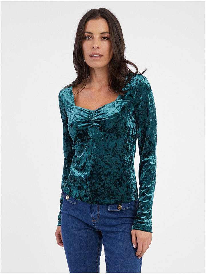 Fluwelen longsleeve turquoise