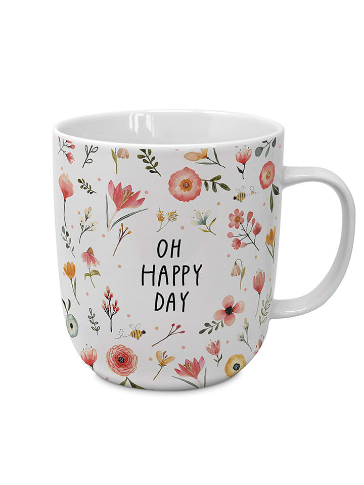 Jumbotasse "Oh Happy Day" in Weiß/ Rosa - 400 ml