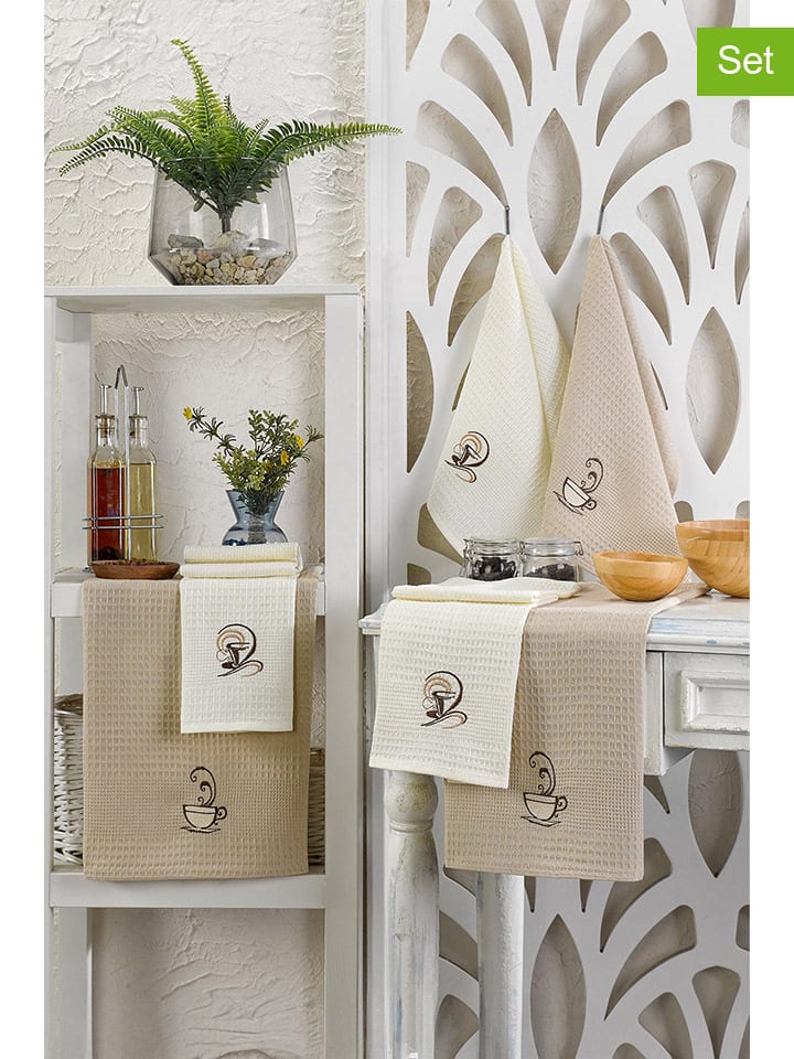 6er-Set: Geschirrtücher in Creme/ Beige