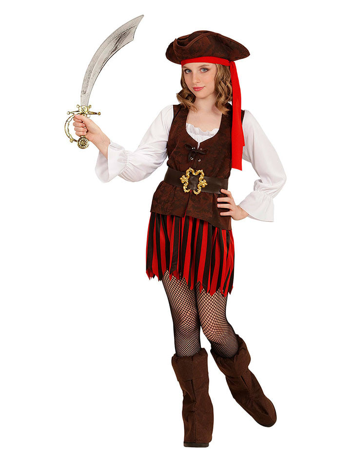 4tlg. Kostüm "Piratenmädchen der Karibik" in Weiß/ Schwarz/ Rot