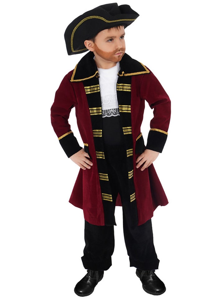 4tlg. Piratenkostüm "Edward" in Rot/ Schwarz