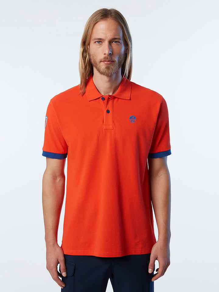 Poloshirt in Orange/ Blau