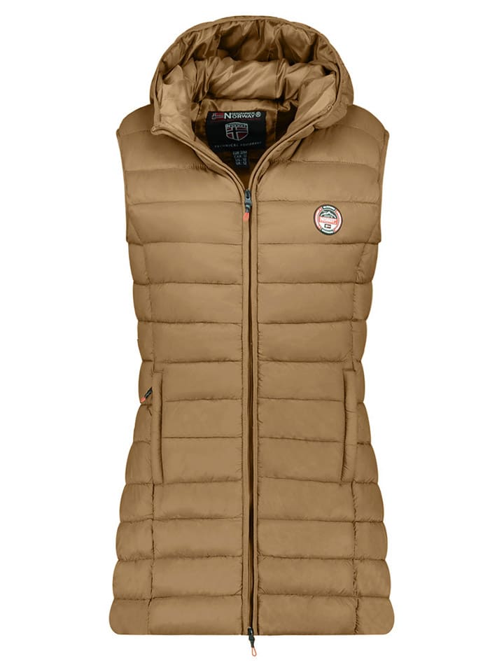 Doorgestikte bodywarmer "Vatikabadge" lichtbruin