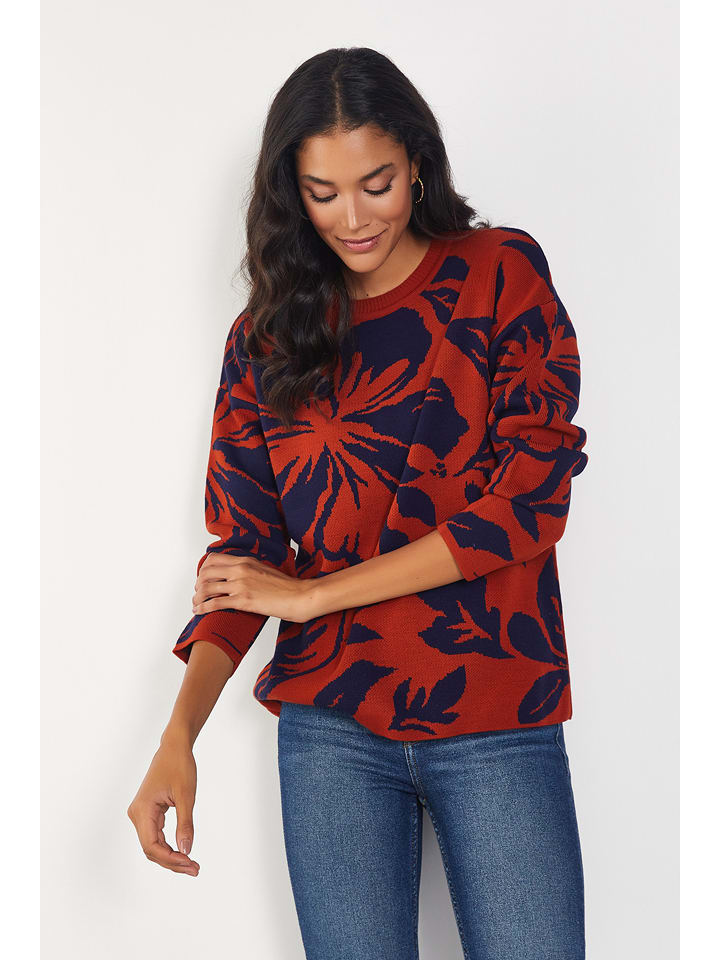 Pullover in Rot/ Dunkelblau/ Bunt