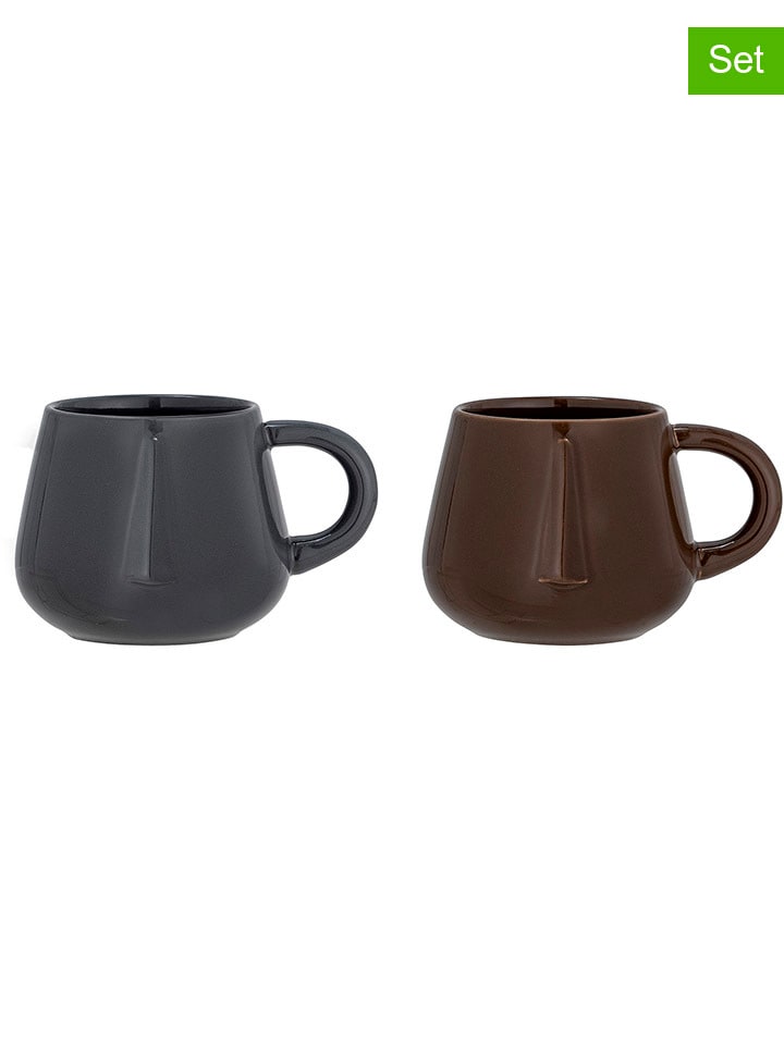 Kubki jumbo (2 szt.) "Noela" w kolorze szaro-brązowym - 350 ml