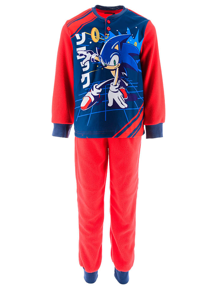 Fleece pyjama "Sonic modern" blauw/rood