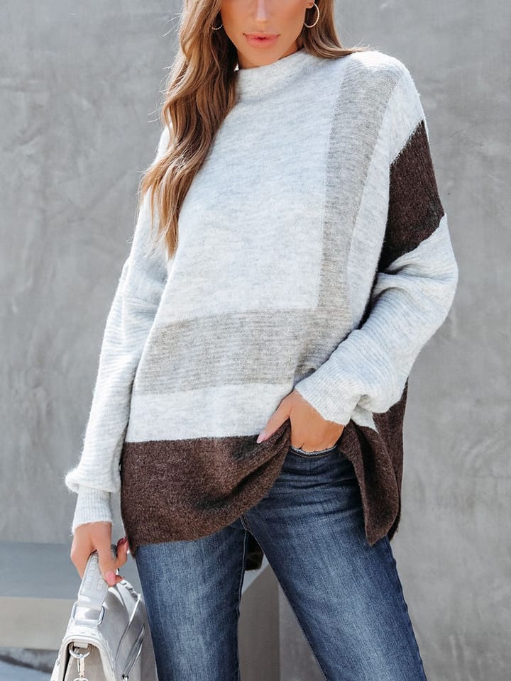 Pullover in Hellgrau/ Braun