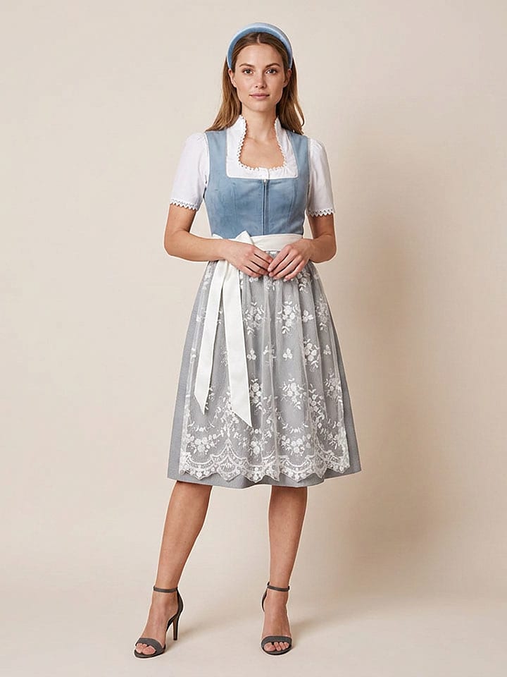 Dirndl "Ruth" in Blau/ Grau