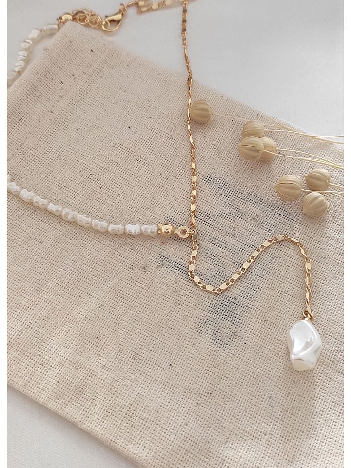 Vergulde ketting met parels - (L)55 cm