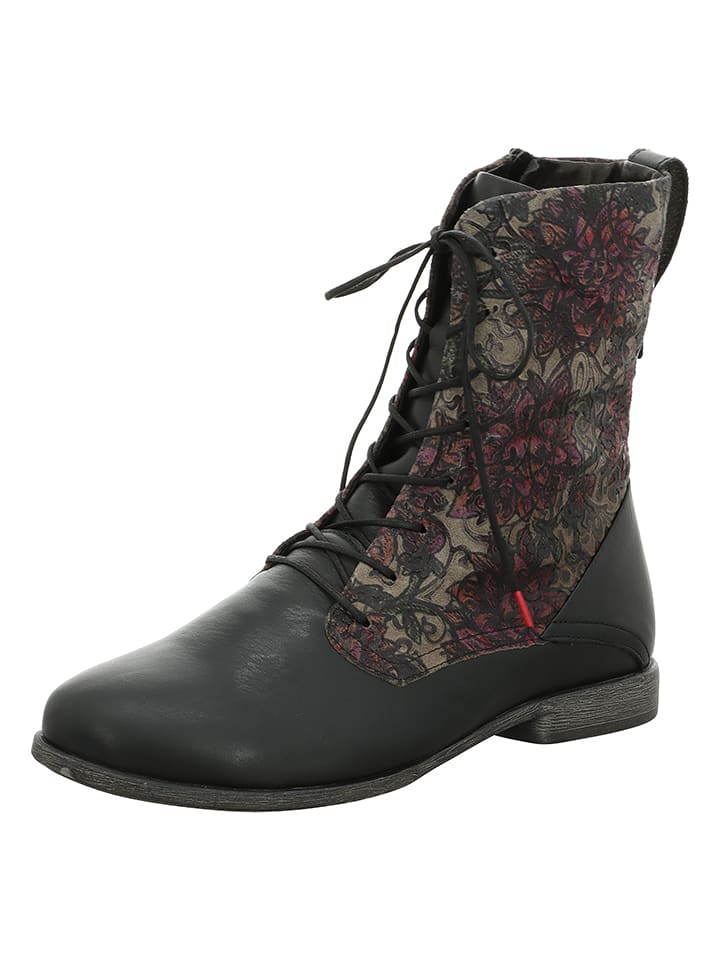 Leder-Stiefeletten in Schwarz/ Grau