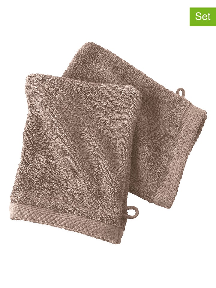 2er-Set: Waschhandschuhe ''Epo'' in Taupe