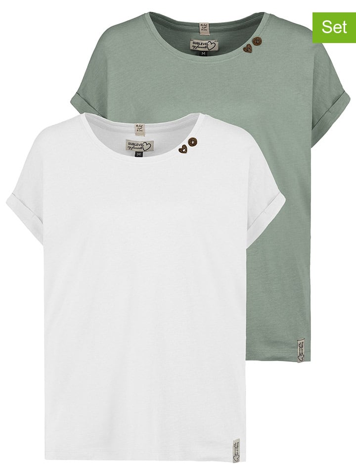 2er-Set: Shirts in Weiß/ Grün