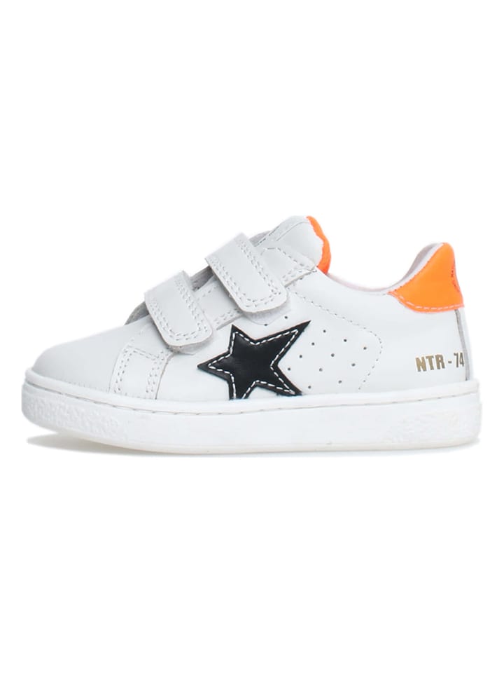 Skórzane sneakersy "Pinn" w kolorze biało-pomarańczowym