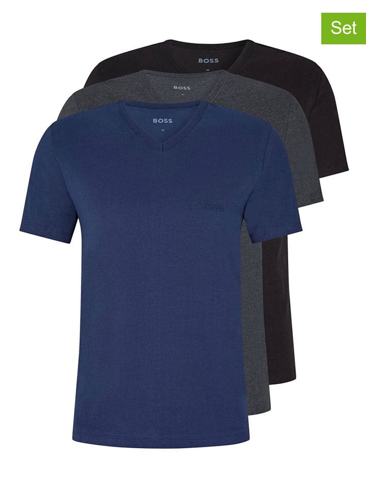 3er-Set: Shirts in Dunkelblau/ Schwarz/ Anthrazit