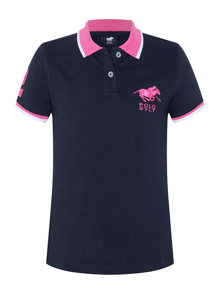 Koszulka polo w kolorze granatowo-różowym