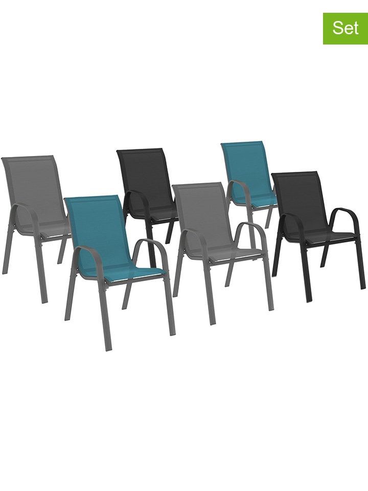 6er-Set: Gartenstühle in Blau/ Grau/ Schwarz - (B)51,5 x (H)84 x (T)68 cm