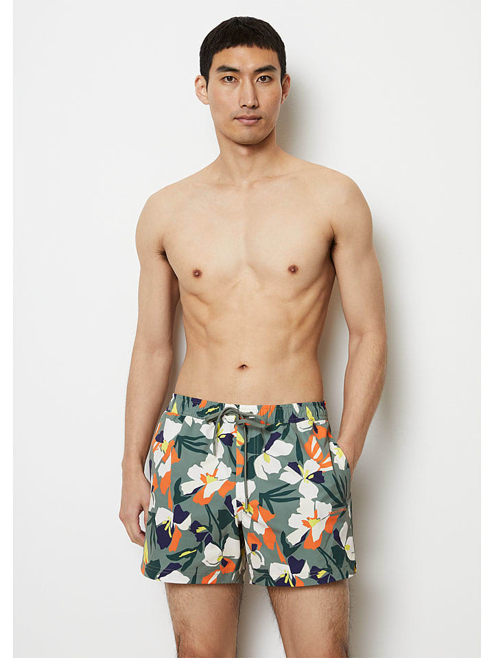 Badeshorts in Oliv/ Orange/ Creme