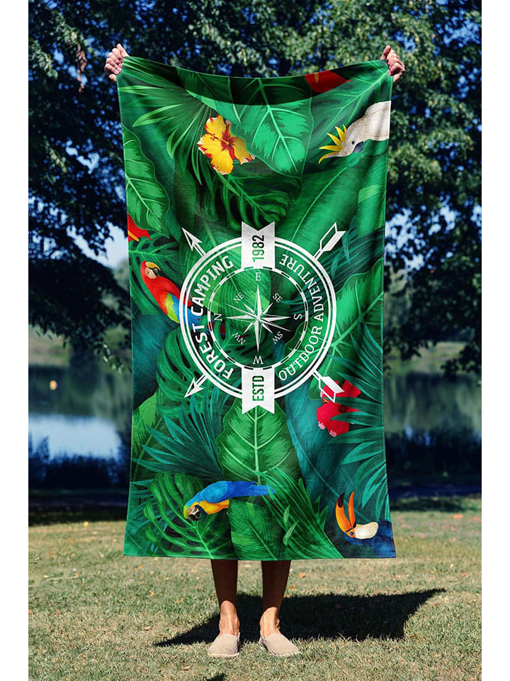Ręcznik plażowy "Forest Camping" w kolorze zielonym