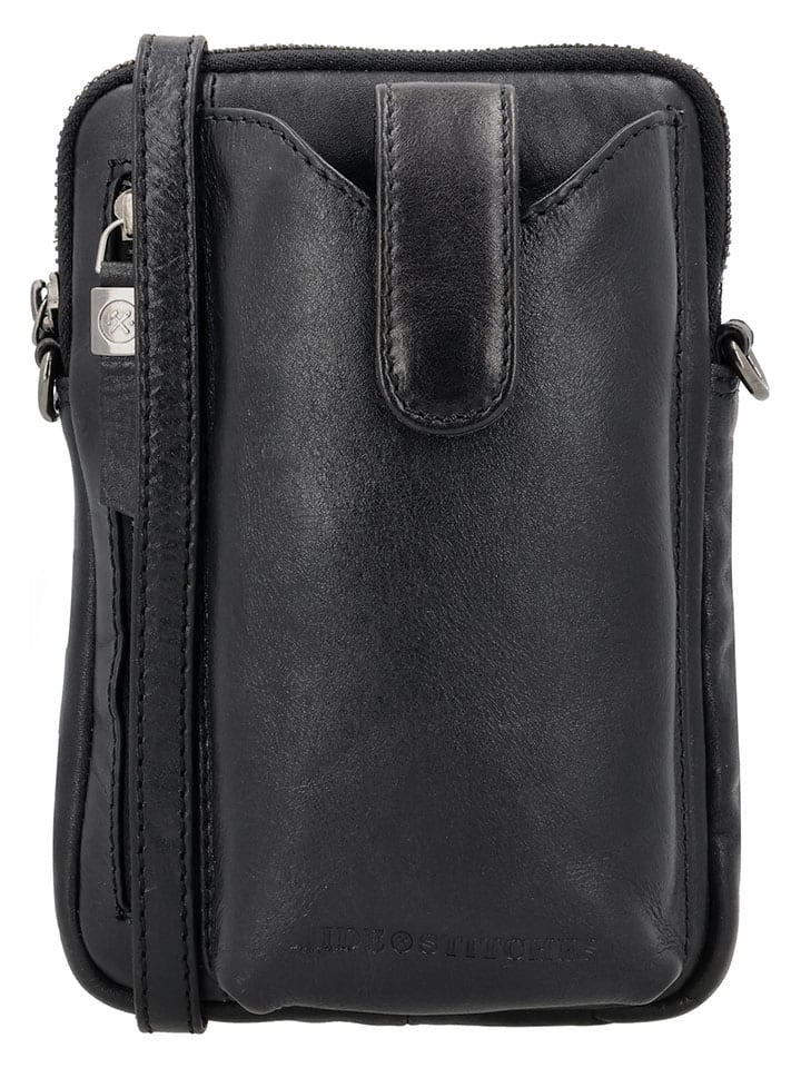 Leder-Handytasche in Schwarz - (B)13 x (H)19 x (T)2 cm