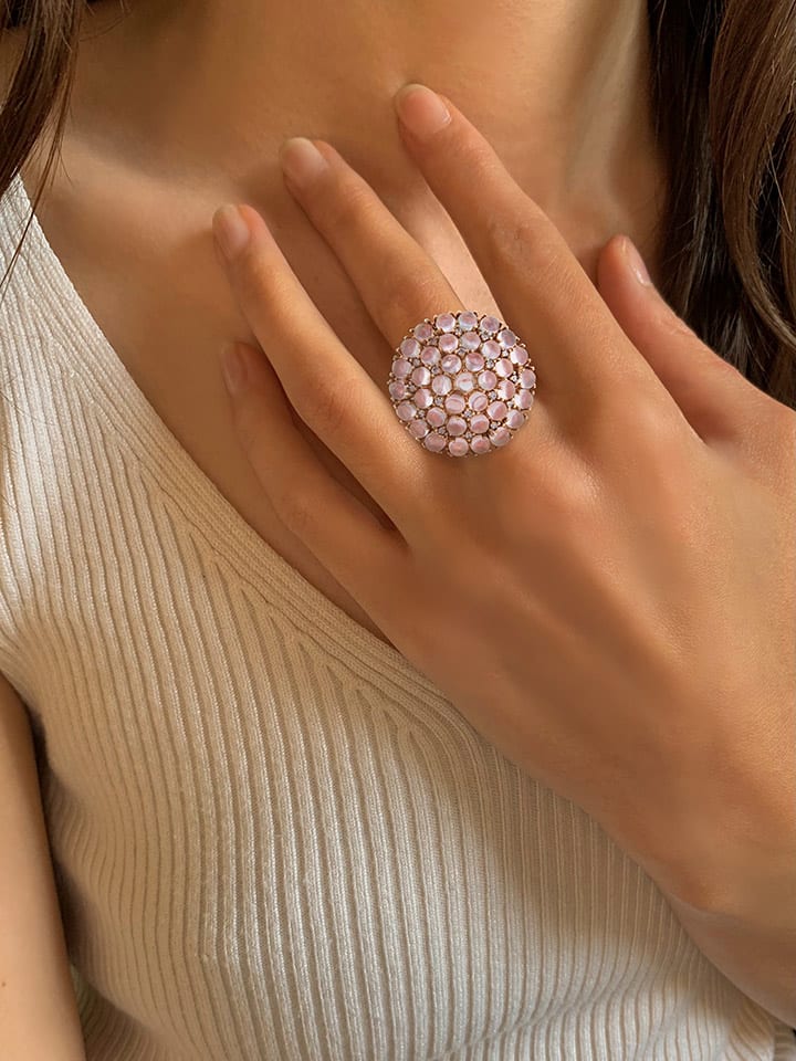 Rosévergulde ring met edelstenen