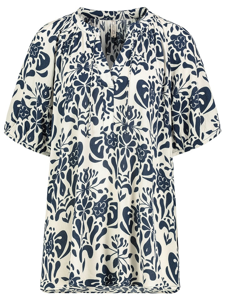 Blouse wit/donkerblauw
