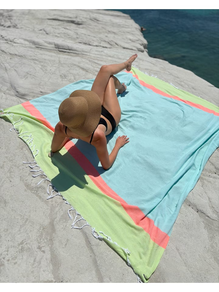 Strandtuch "Towel To Go - Neon" in Hellblau/ Grün - (L)200 x (B)200 cm