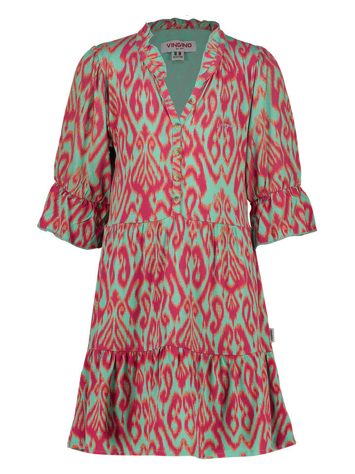 Jurk turquoise/roze